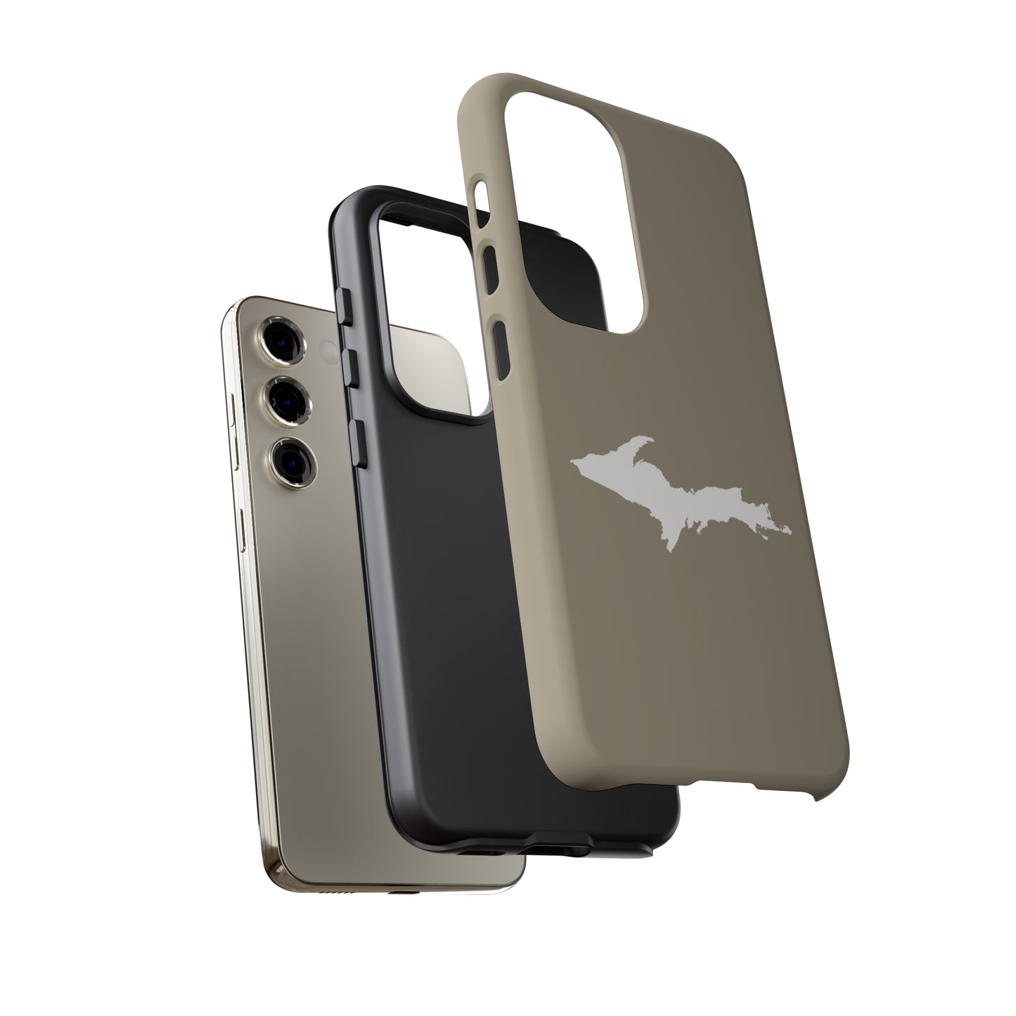 Michigan Upper Peninsula Tough Phone Case (Petoskey Stone Beige w/ UP Outline) | Samsung & Pixel Android