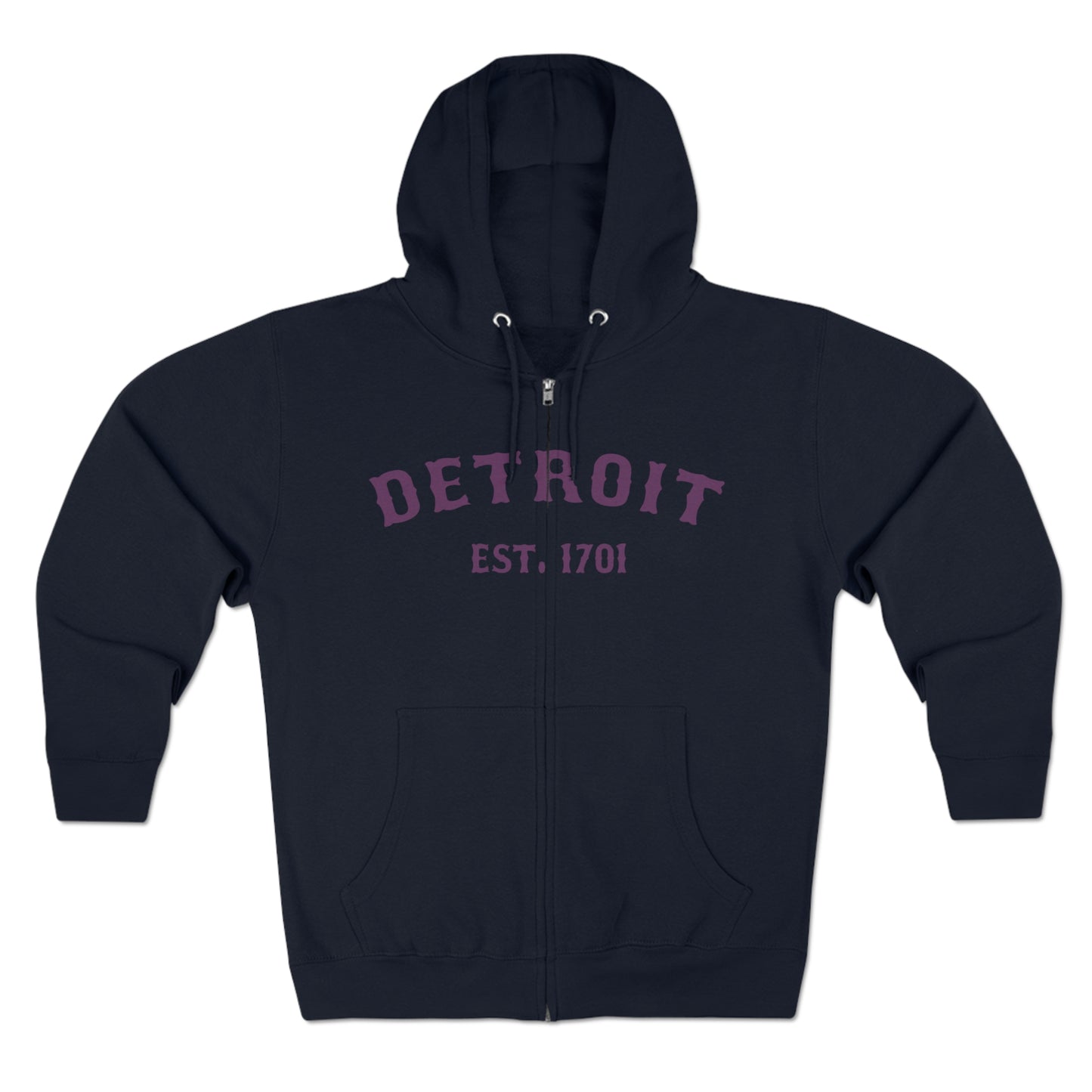 'Detroit EST. 1701' Hoodie (Plum Ballpark Font) | Unisex Full Zip