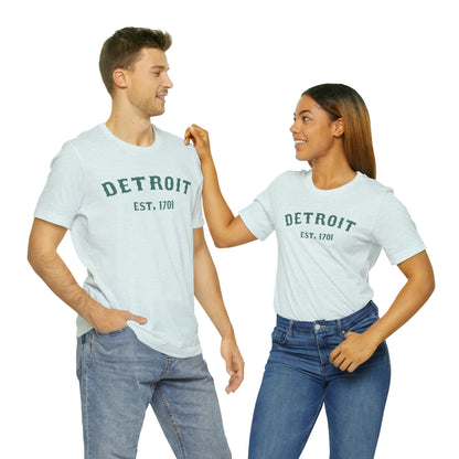 'Detroit EST. 1701' T-Shirt (Copper Green Ballpark Font) | Unisex Standard