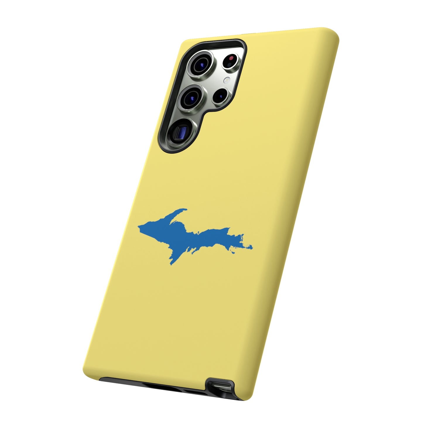 Michigan Upper Peninsula Tough Phone Case (Yellow Cherry w/ Azure UP Outline) | Samsung & Pixel Android