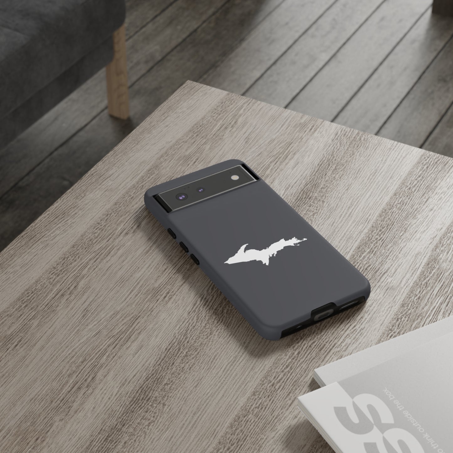 Michigan Upper Peninsula Tough Phone Case (Iron Ore Grey w/ UP Outline) | Samsung & Pixel Android