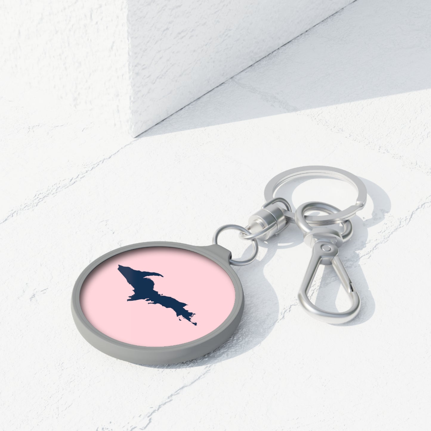 Michigan Upper Peninsula Keyring (w/ Navy UP Outline) | Pale Pink