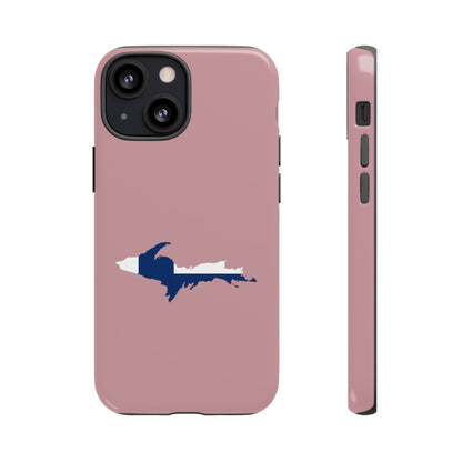 Michigan Upper Peninsula Tough Phone Case (Cherry Blossom Pink w/ UP Finland Flag Outline) | Apple iPhone