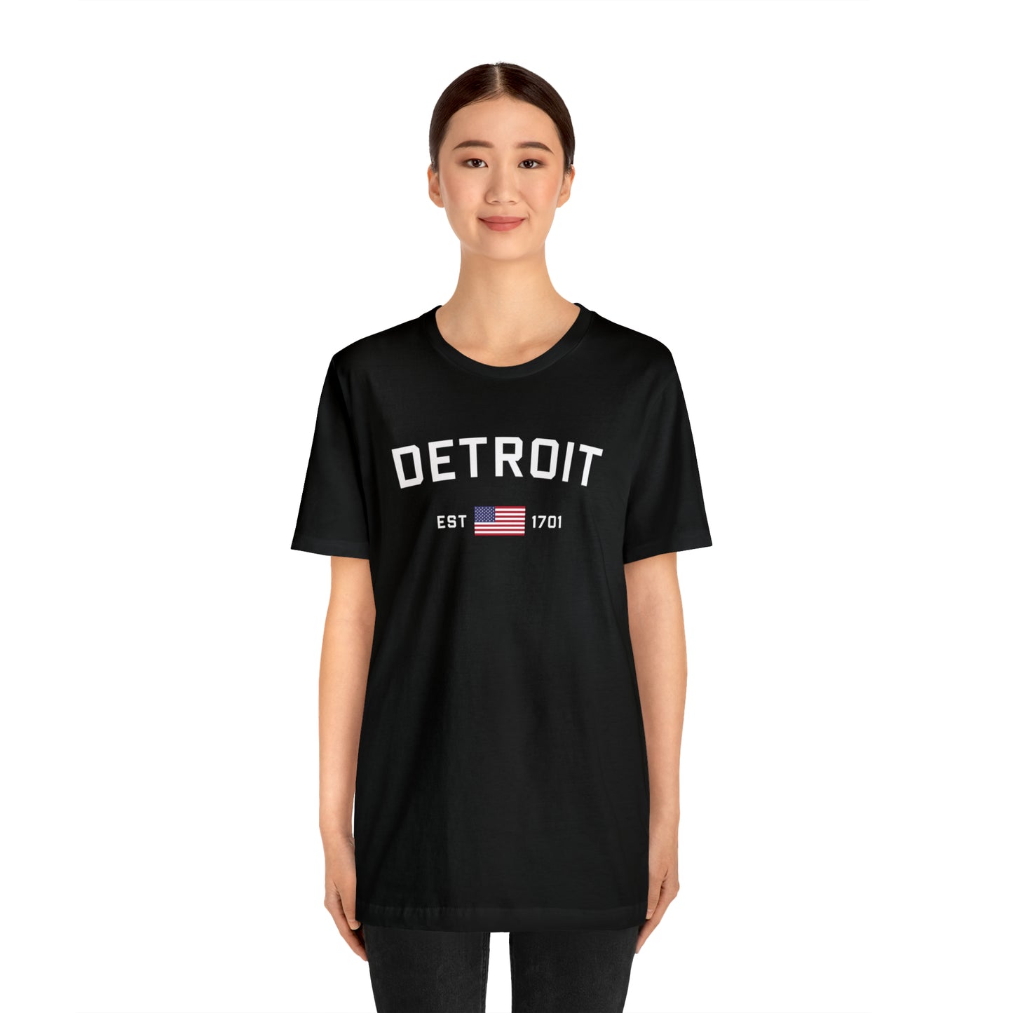 'Detroit EST 1701' T-Shirt (w/ USA Flag Outline) | Unisex Standard Fit