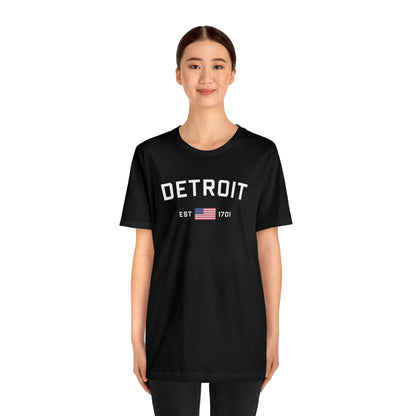 'Detroit EST 1701' T-Shirt (w/ USA Flag Outline) | Unisex Standard Fit