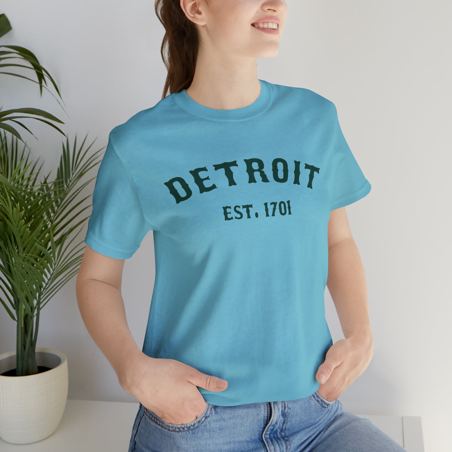 'Detroit EST. 1701' T-Shirt (Laconic Green Ballpark Font) | Unisex Standard