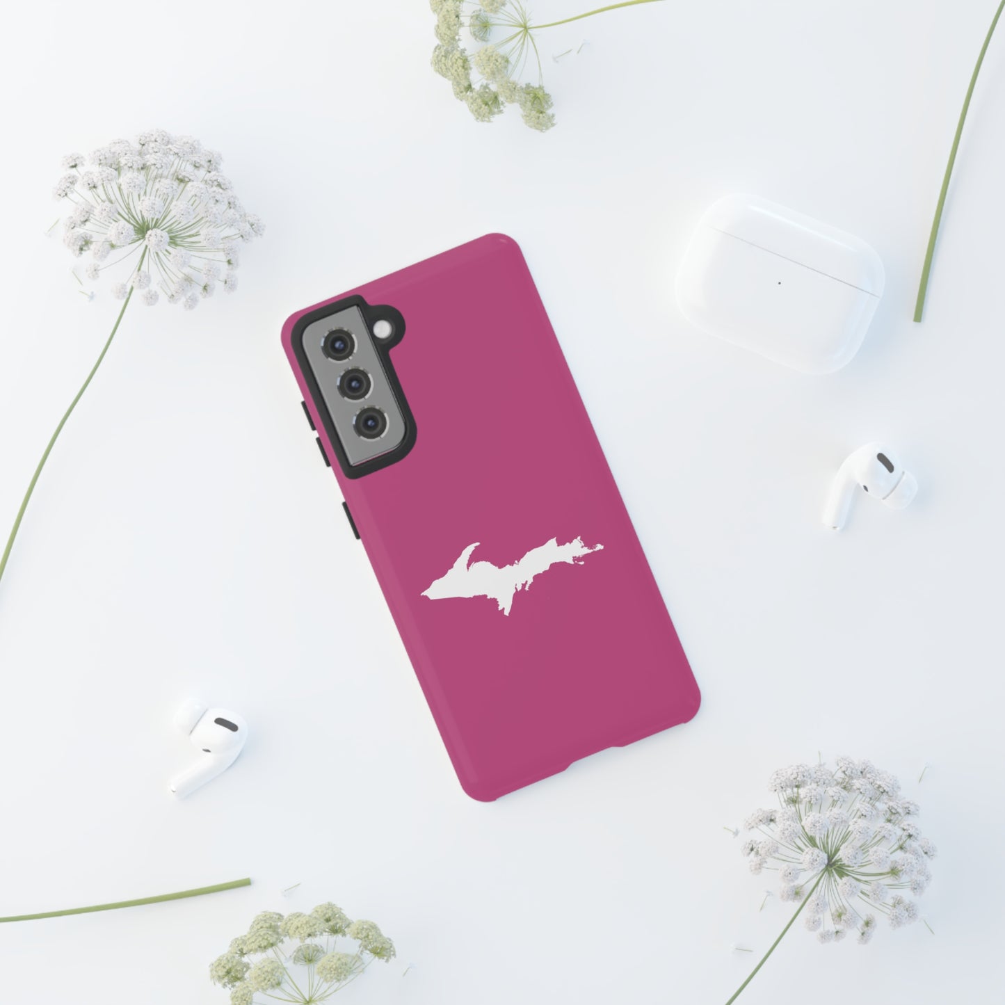 Michigan Upper Peninsula Tough Phone Case (Apple Blossom Pink w/ UP Outline) | Samsung & Pixel Android