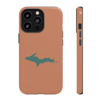 Michigan Upper Peninsula Tough Phone Case (Copper Color w/ Copper Green UP Outline) | Apple iPhone