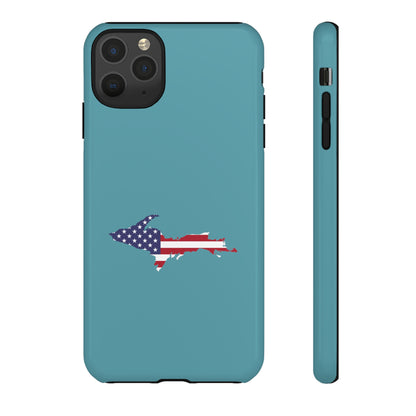 Michigan Upper Peninsula Tough Phone Case (Lake Huron Blue w/ UP USA Flag Outline) | Apple iPhone