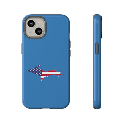 Michigan Upper Peninsula Tough Phone Case (Lake Superior Blue w/ UP USA Flag Outline) | Apple iPhone