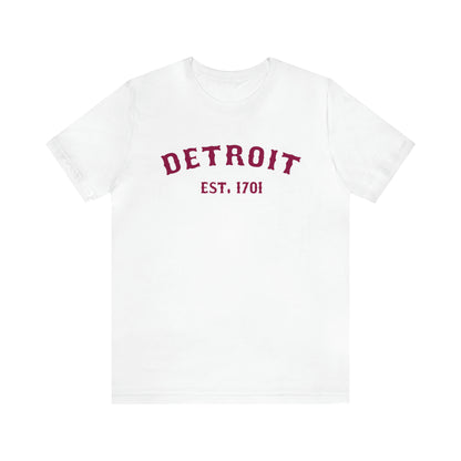 'Detroit EST. 1701' T-Shirt (Ruby Red Ballpark Font) | Unisex Standard