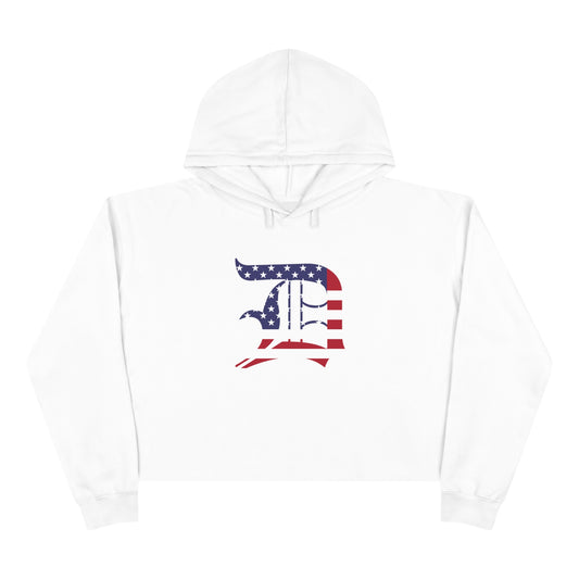 Detroit 'Old English D' Cropped Hoodie (Patriotic Edition)