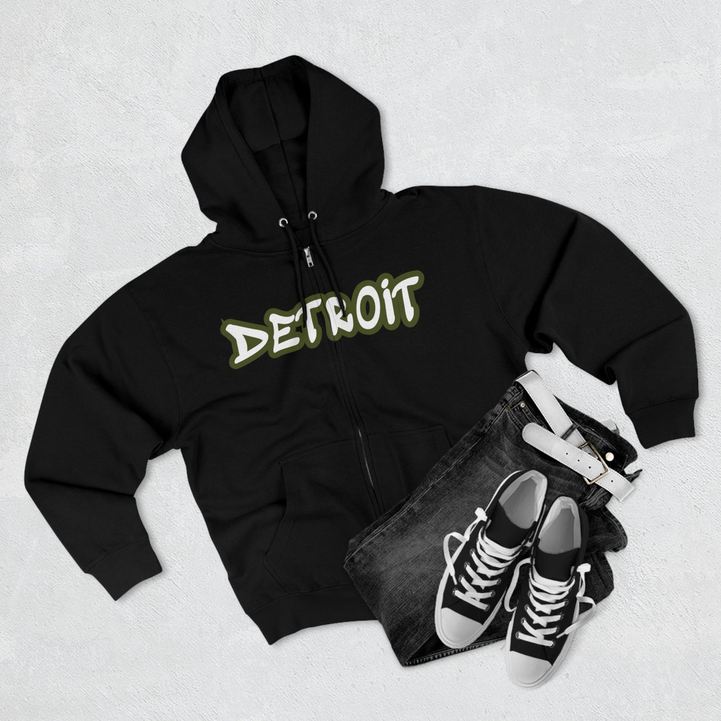 Detroit' Hoodie (Army Green Tag Font) | Unisex Full Zip