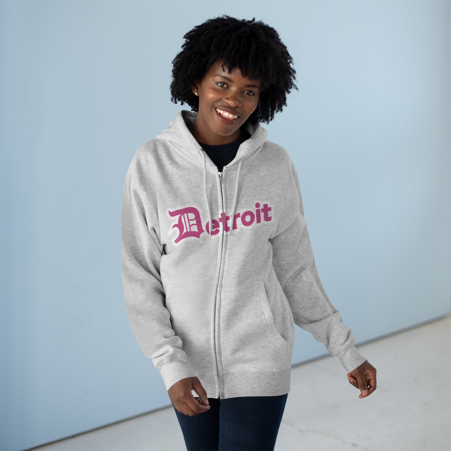 'Detroit' Hoodie (Apple Blossom Pink w/ Old English 'D') | Unisex Full Zip