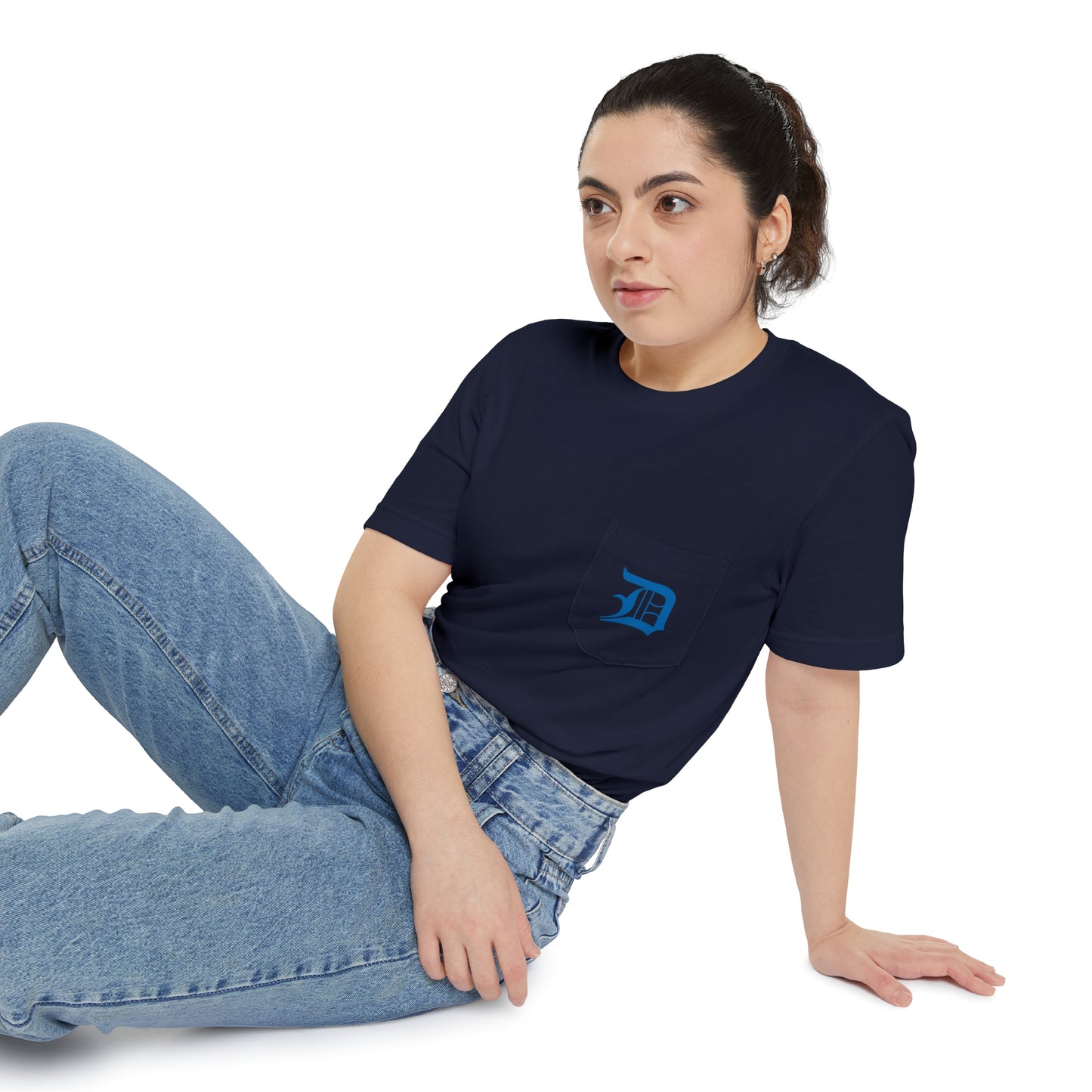 Detroit 'Old English D' Pocket T-Shirt (Azure) | Unisex Standard