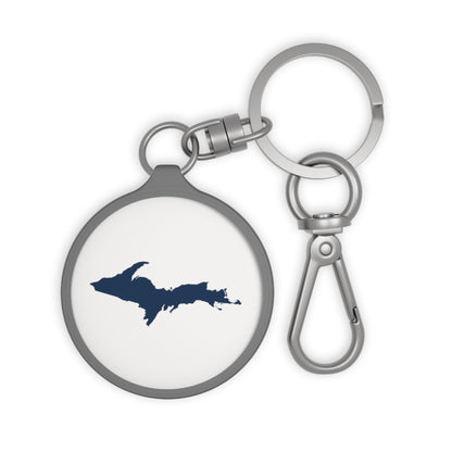 Michigan Upper Peninsula Keyring (w/ Navy UP Outline) | Birch Bark White