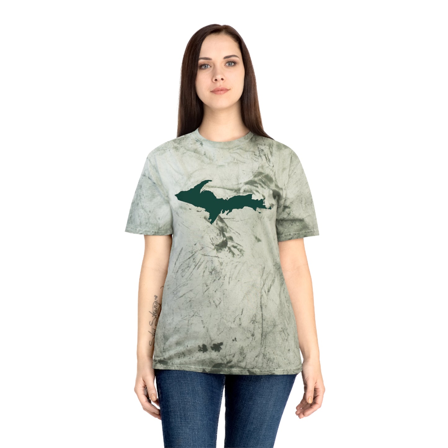 Michigan Upper Peninsula T-Shirt (w/ Green UP Outline) | Unisex Color Blast