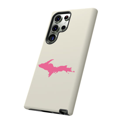 Michigan Upper Peninsula Tough Phone Case (Ivory Color w/ Pink UP Outline) | Samsung & Pixel Android