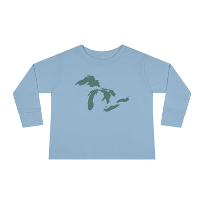 Great Lakes T-Shirt (Copper Green Outline) | Toddler Long Sleeve