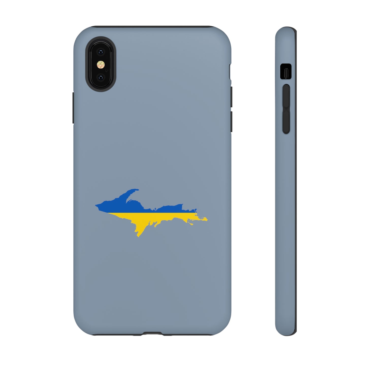 Michigan Upper Peninsula Tough Phone Case (B-24 Liberator Grey w/ UP Ukraine Flag Outline) | Apple iPhone