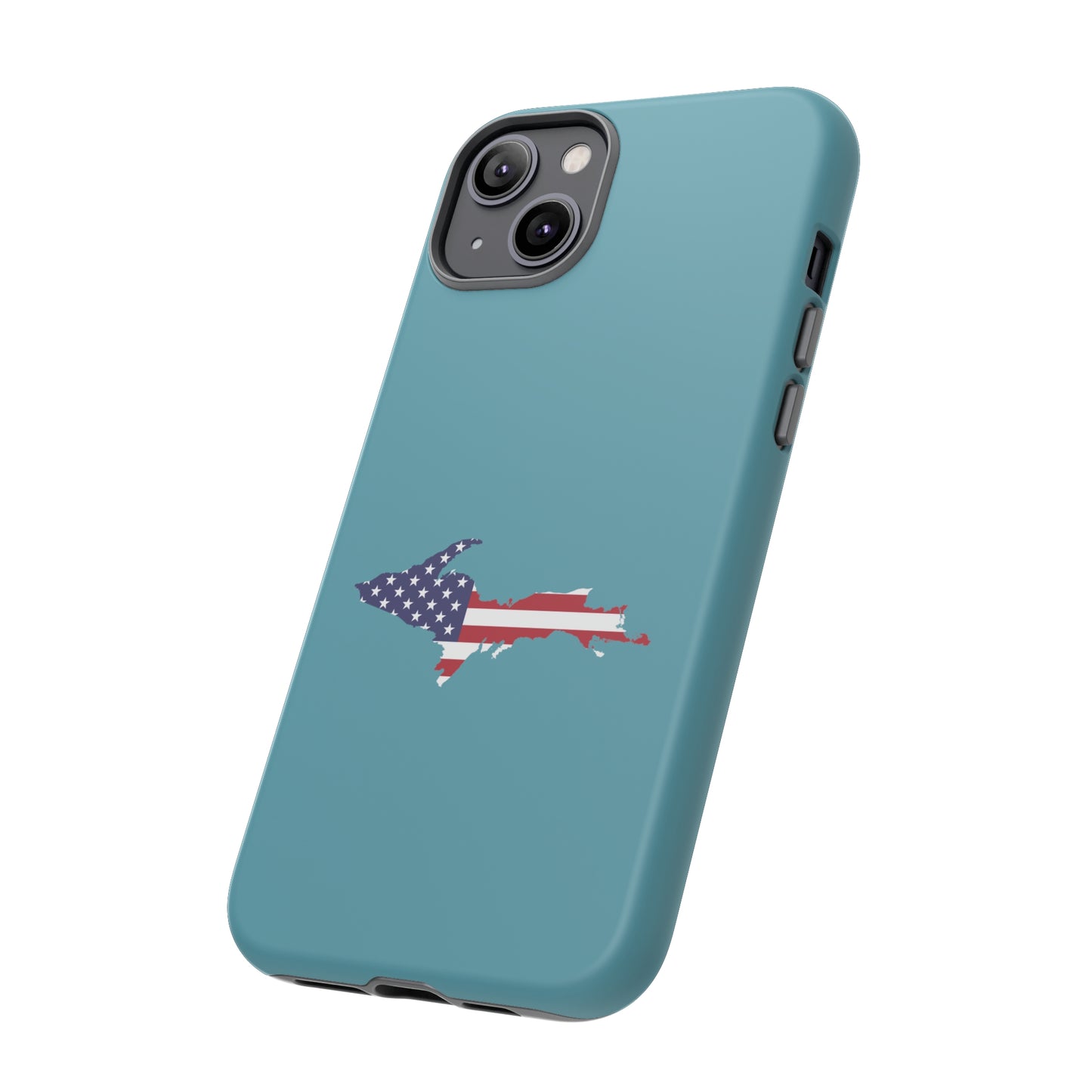 Michigan Upper Peninsula Tough Phone Case (Lake Huron Blue w/ UP USA Flag Outline) | Apple iPhone