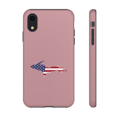 Michigan Upper Peninsula Tough Phone Case (Cherry Blossom Pink w/ UP USA Flag Outline) | Apple iPhone