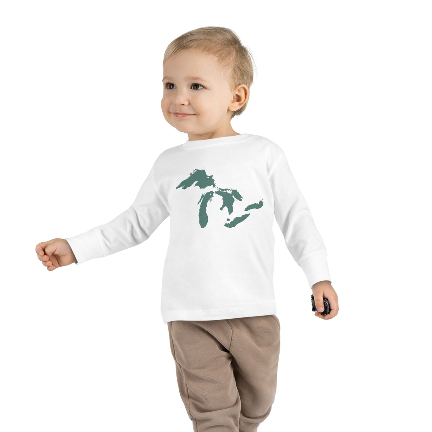 Great Lakes T-Shirt (Copper Green Outline) | Toddler Long Sleeve