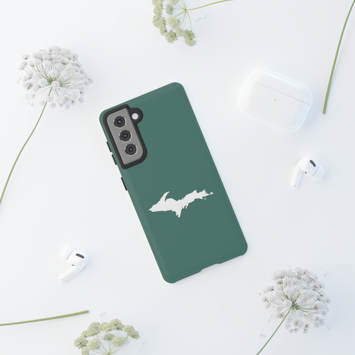 Michigan Upper Peninsula Tough Phone Case (Copper Green w/ UP Outline) | Samsung & Pixel Android