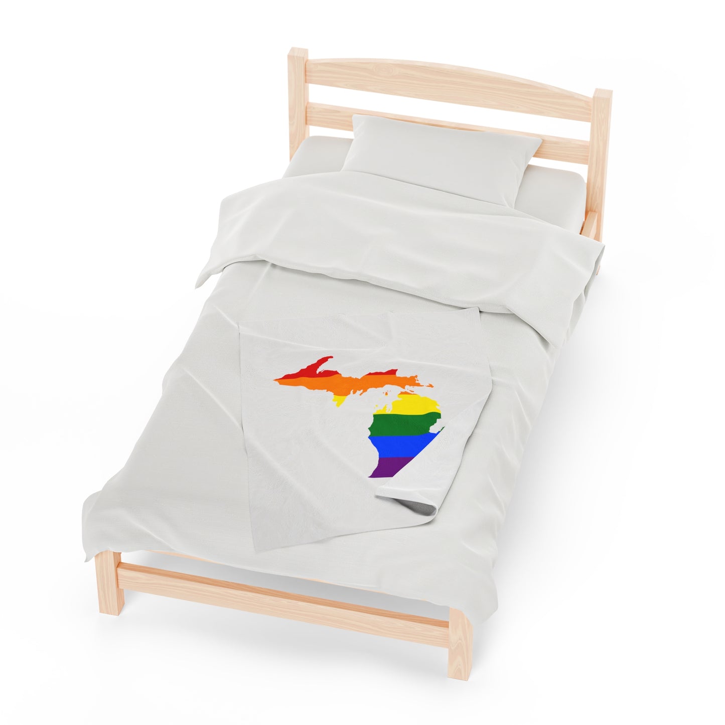 Michigan Plush Blanket (w/ MI Pride Flag Outline) | Birch Bark White