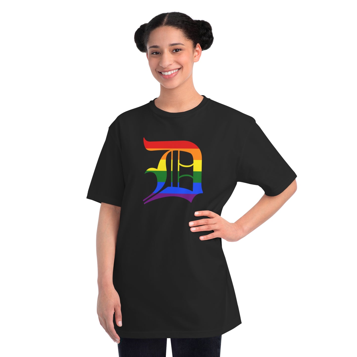 Detroit 'Old English D' T-Shirt (Rainbow Pride Edition) | Unisex Organic