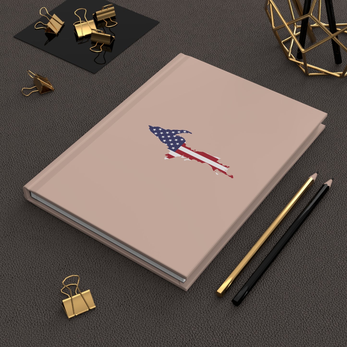 Michigan Upper Peninsula Hardcover Journal (w/ UP USA Flag) | Ruled - Rose Gold