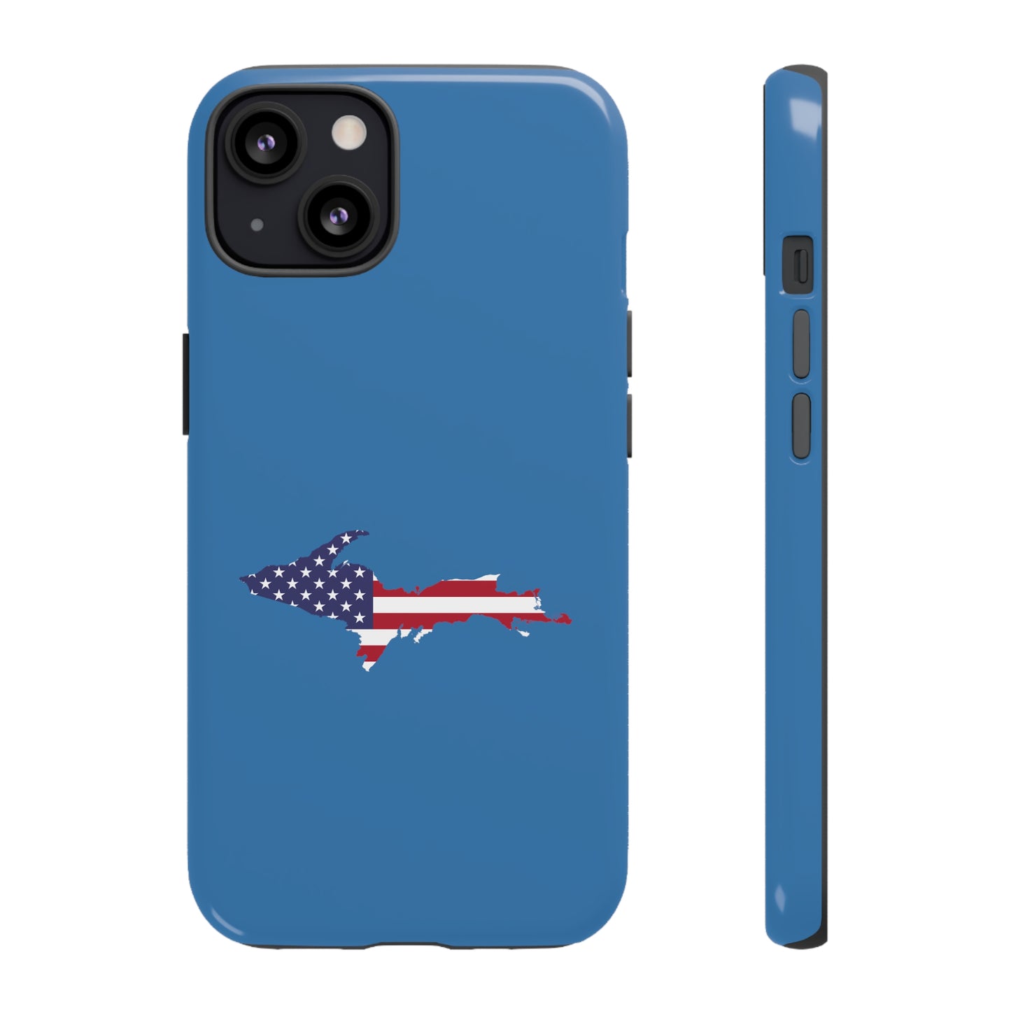 Michigan Upper Peninsula Tough Phone Case (Lake Superior Blue w/ UP USA Flag Outline) | Apple iPhone