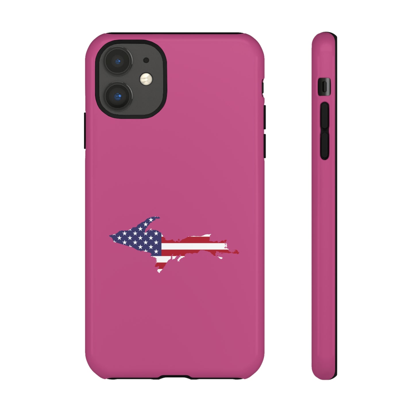 Michigan Upper Peninsula Tough Phone Case (Apple Blossom Pink w/ UP USA Flag Outline) | Apple iPhone