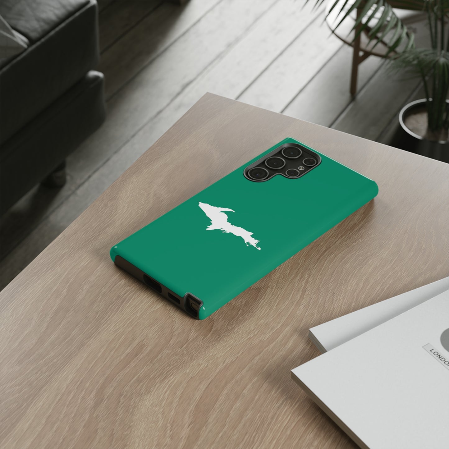 Michigan Upper Peninsula Tough Phone Case (Emerald Green w/ UP Outline) | Samsung & Pixel Android