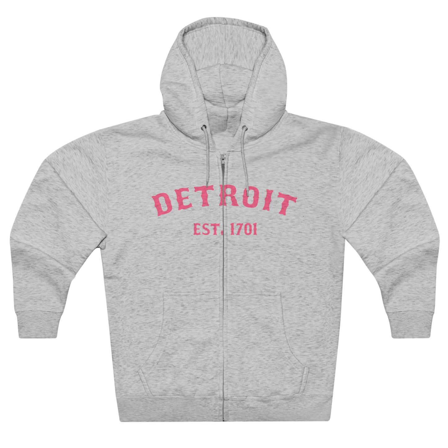 'Detroit EST. 1701' Hoodie (Rhodochrosite Pink Ballpark Font) | Unisex Full Zip