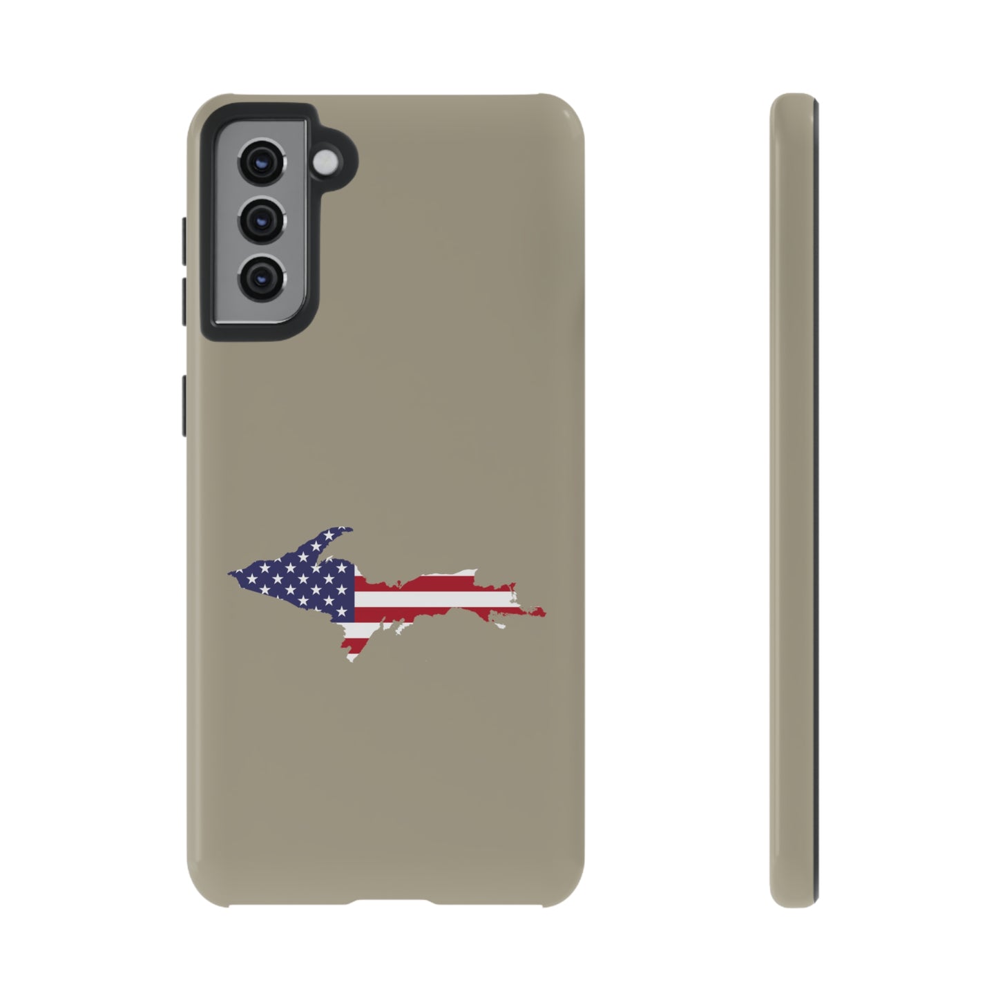 Michigan Upper Peninsula Tough Phone Case (Petoskey Stone Beige w/ UP USA Flag Outline) | Samsung & Pixel Android