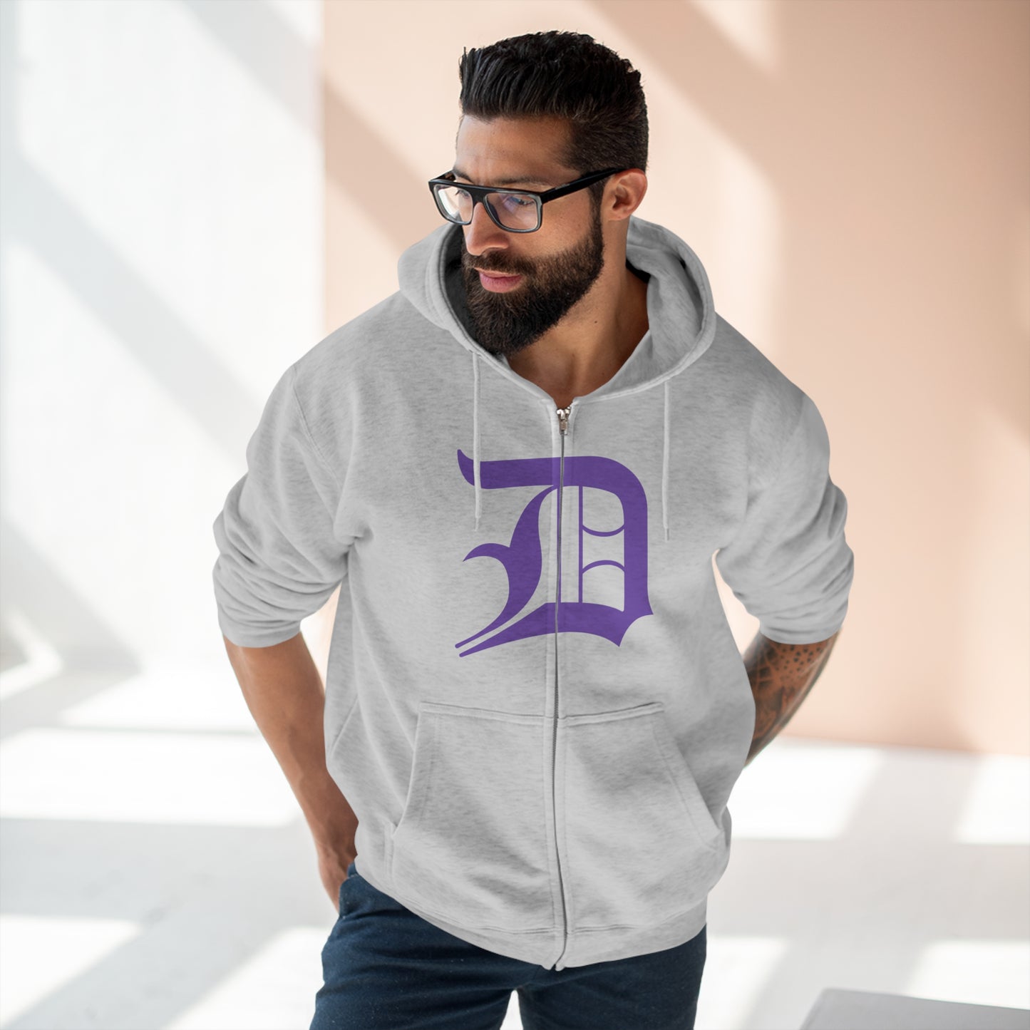 Detroit 'Old English D' Hoodie (Full-Body Lake Iris) | Unisex Full Zip