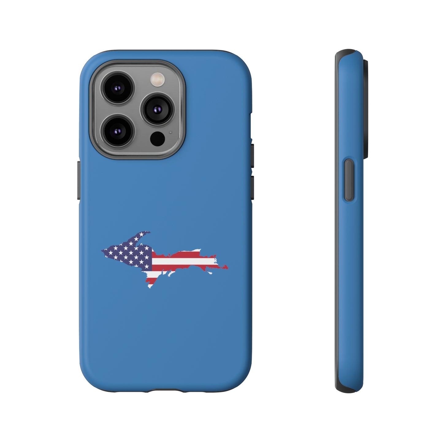 Michigan Upper Peninsula Tough Phone Case (Lake Superior Blue w/ UP USA Flag Outline) | Apple iPhone