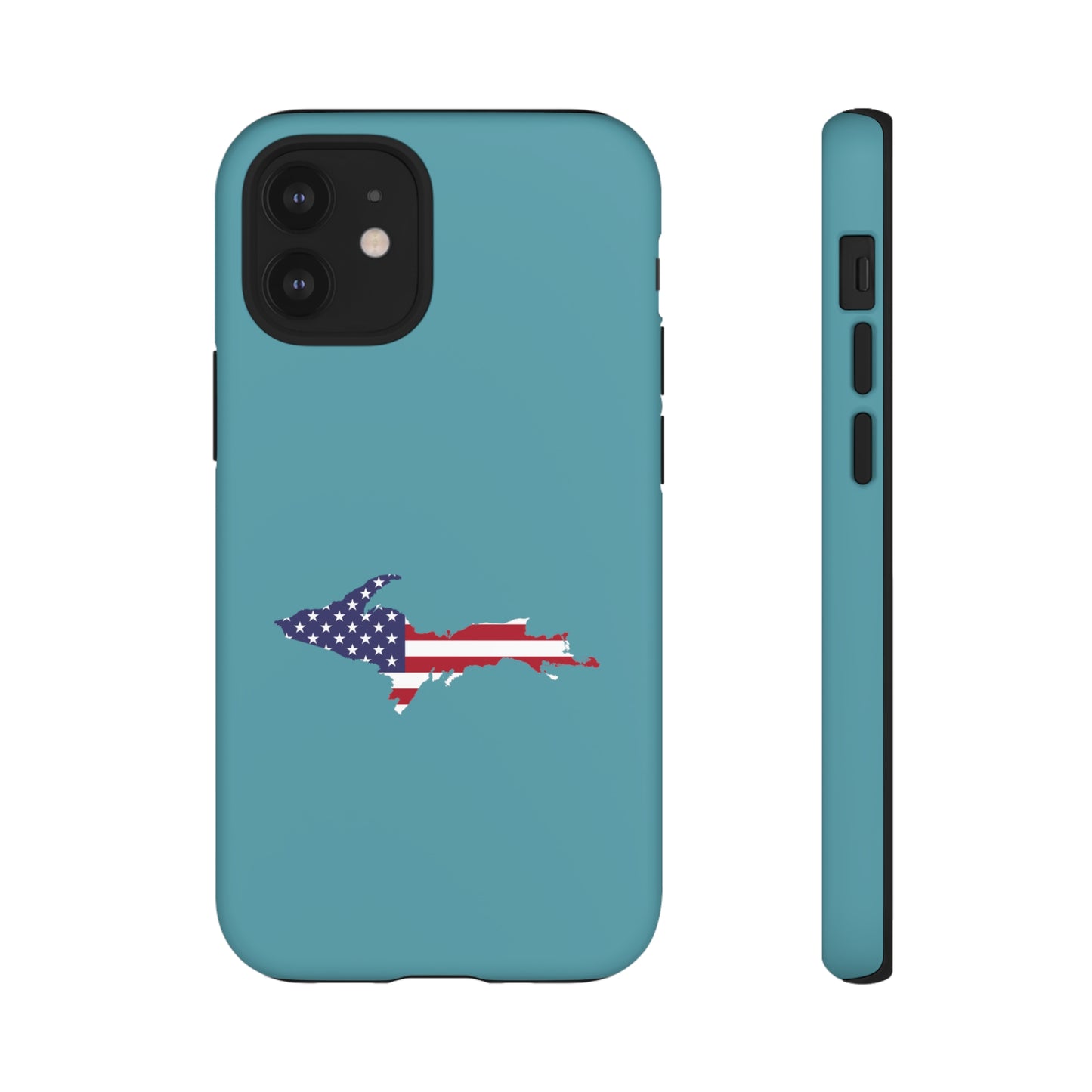 Michigan Upper Peninsula Tough Phone Case (Lake Huron Blue w/ UP USA Flag Outline) | Apple iPhone