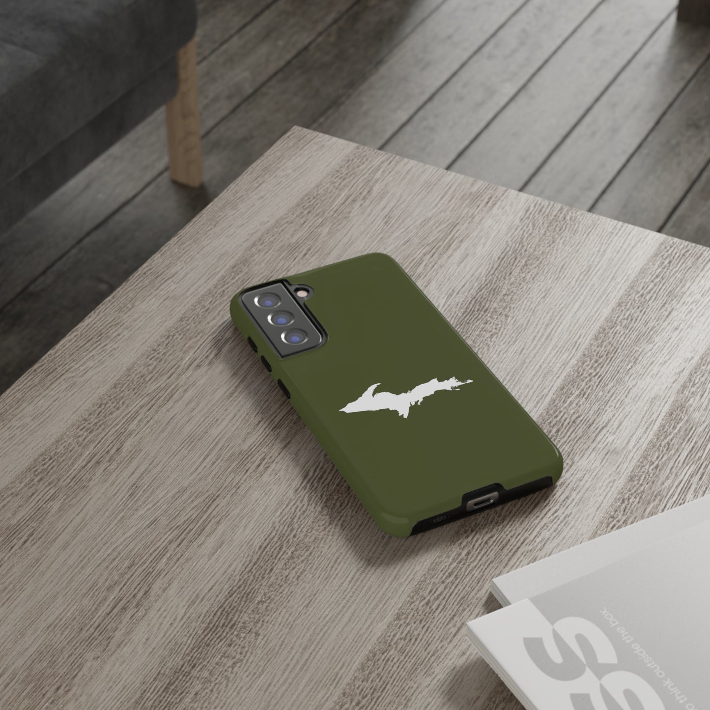 Michigan Upper Peninsula Tough Phone Case (Army Green w/ UP Outline) | Samsung & Pixel Android