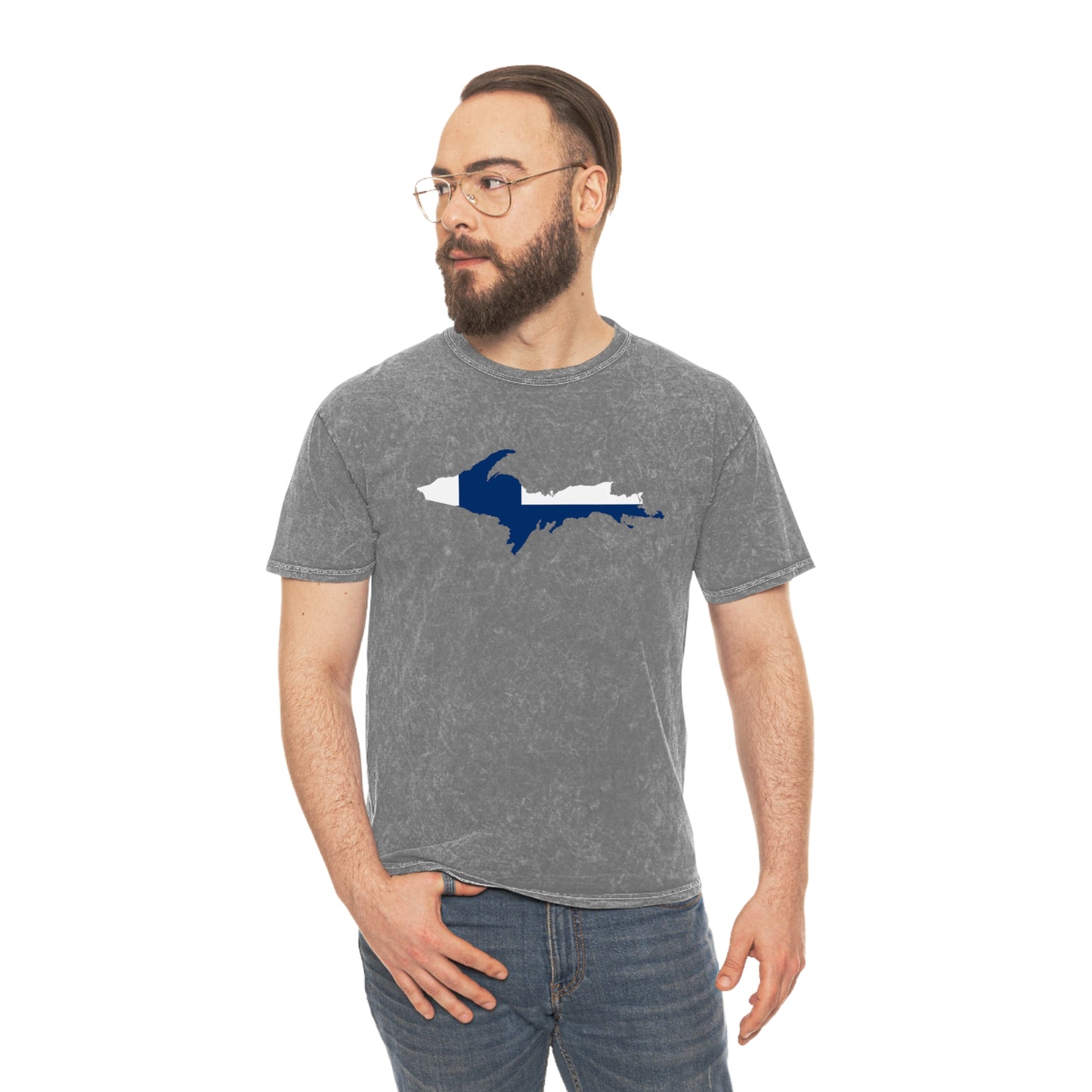 Michigan Upper Peninsula T-Shirt (w/ UP Finland Flag) | Unisex Mineral Wash