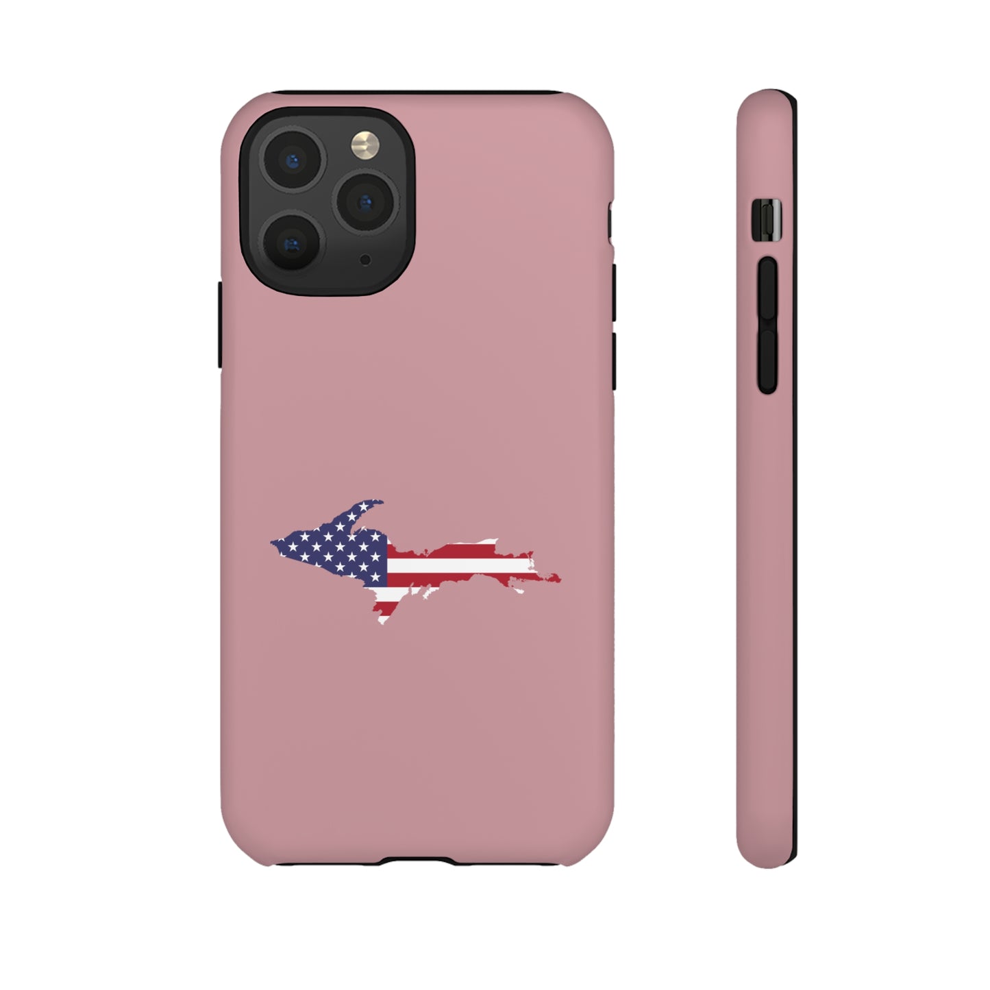 Michigan Upper Peninsula Tough Phone Case (Cherry Blossom Pink w/ UP USA Flag Outline) | Apple iPhone