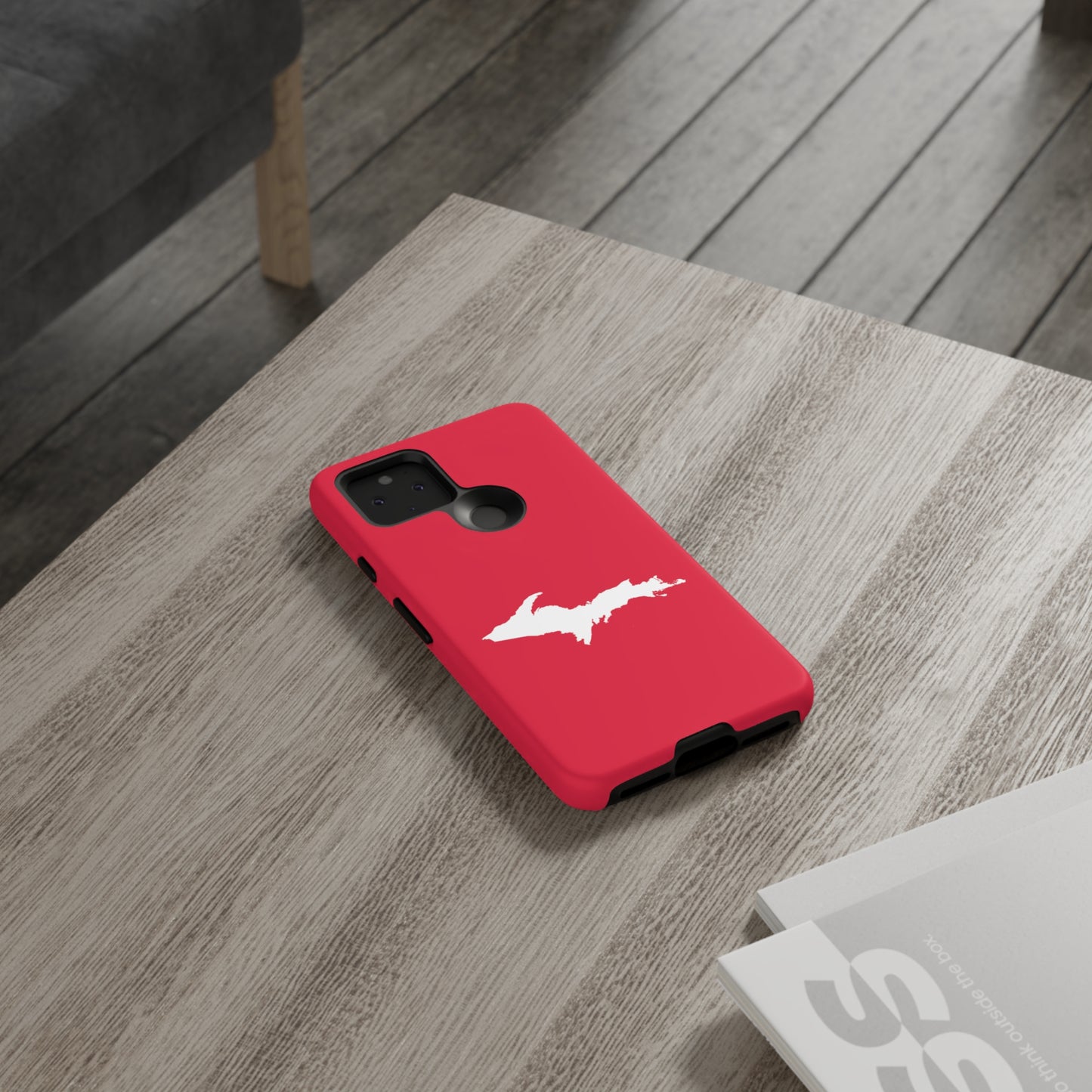 Michigan Upper Peninsula Tough Phone Case (Lighthouse Red w/ UP Outline) | Samsung & Pixel Android