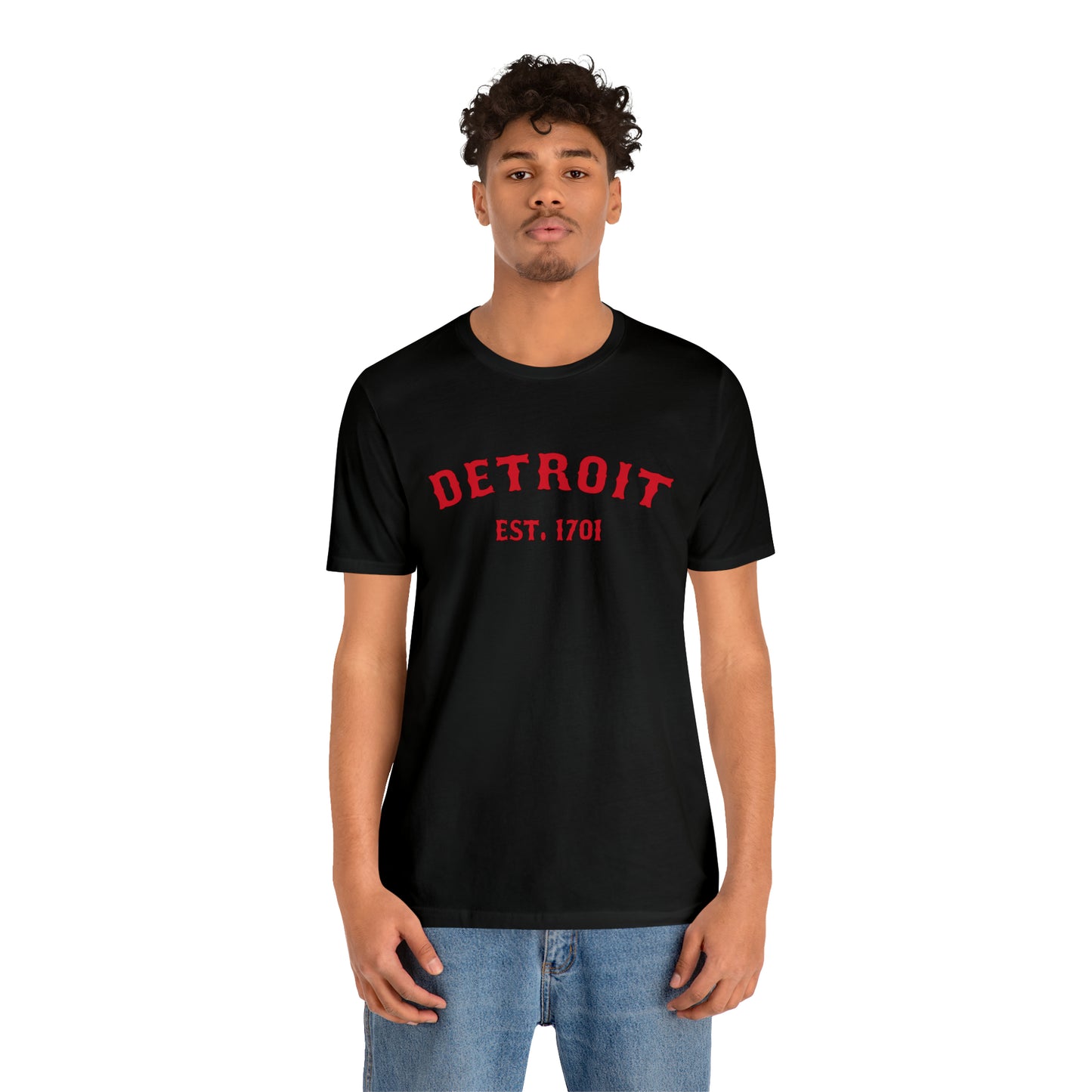 'Detroit EST. 1701' T-Shirt (Aliform Red Ballpark Font) | Unisex Standard