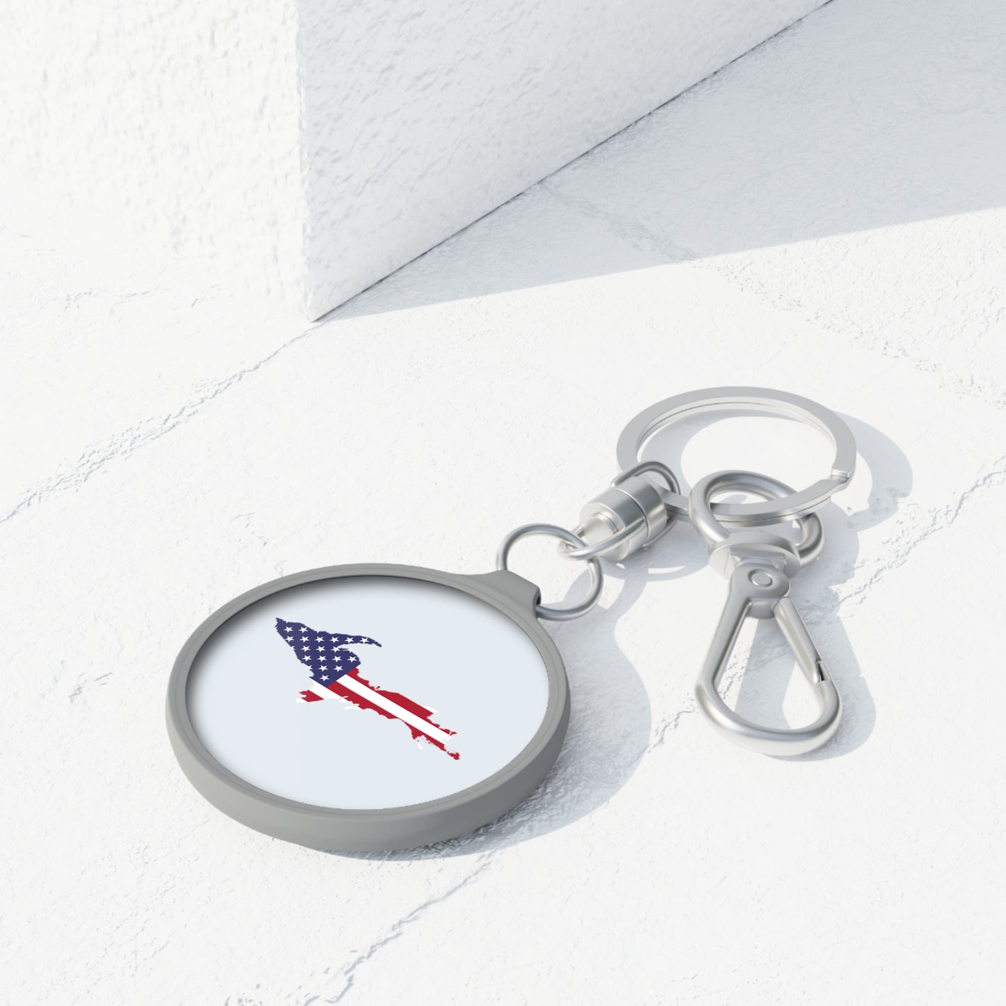 Michigan Upper Peninsula Keyring (w/ UP USA Flag) | Gossy White