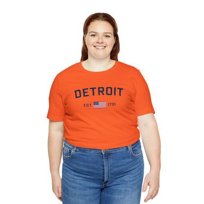 'Detroit EST 1701' T-Shirt (w/ USA Flag Outline) | Unisex Standard Fit