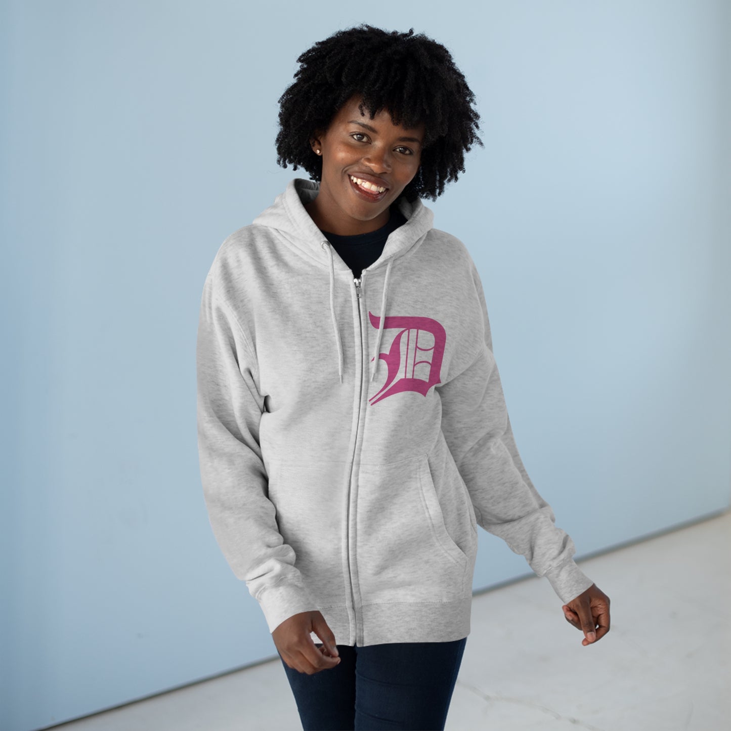 Detroit 'Old English D' Hoodie (Apple Blossom Pink) | Unisex Full Zip