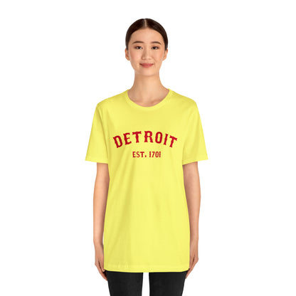 'Detroit EST. 1701' T-Shirt (Aliform Red Ballpark Font) | Unisex Standard