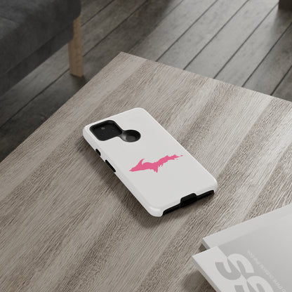 Michigan Upper Peninsula Tough Phone Case (Birch Bark White w/ Pink UP Outline) | Samsung & Pixel Android