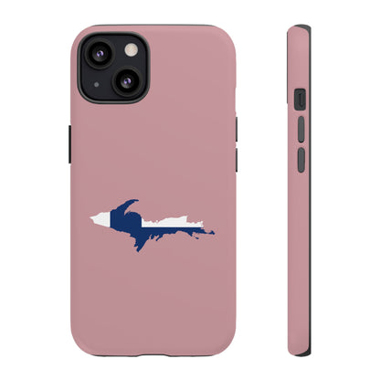 Michigan Upper Peninsula Tough Phone Case (Cherry Blossom Pink w/ UP Finland Flag Outline) | Apple iPhone